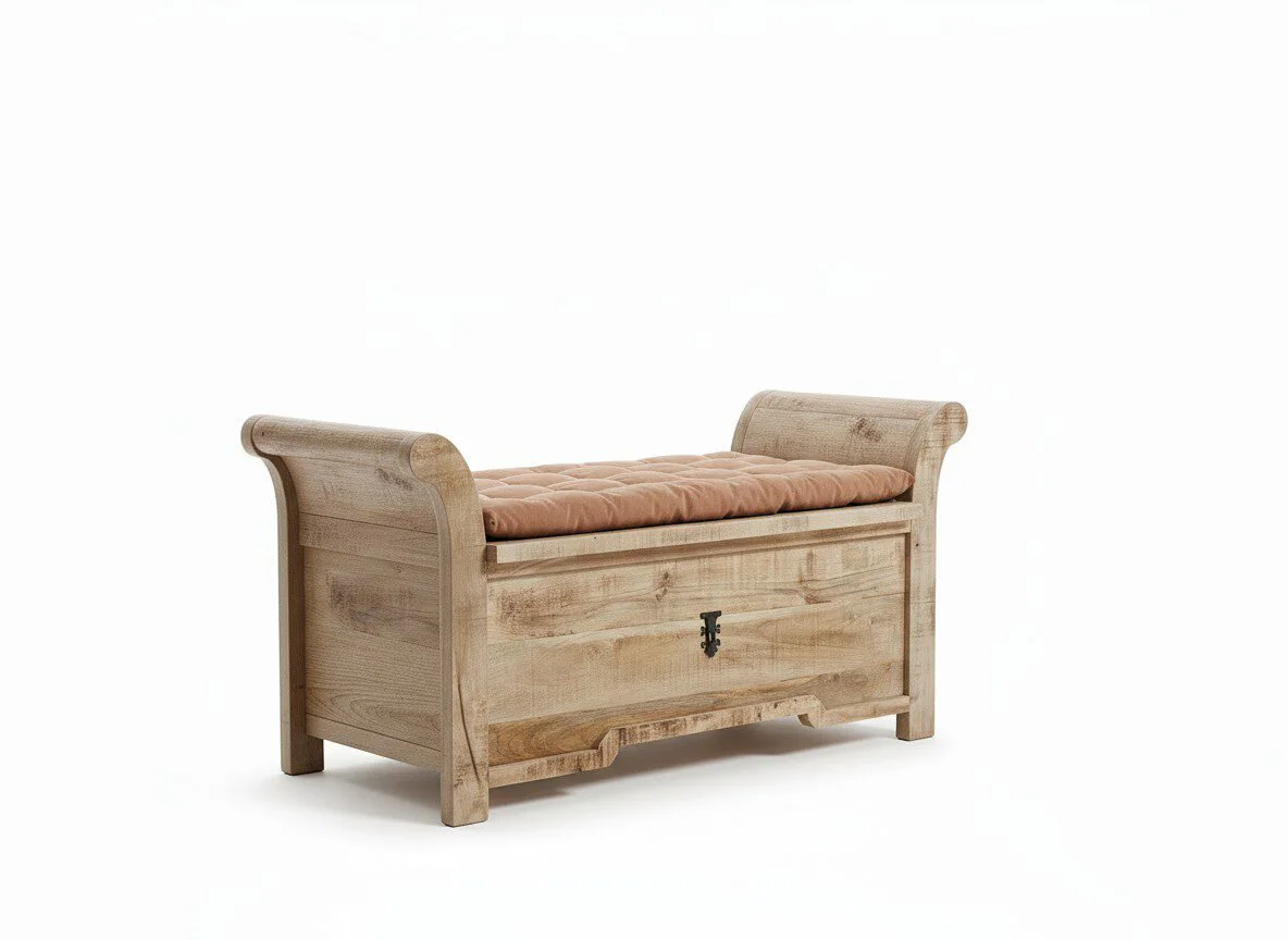 Artisan Carved Heritage Bench Chest - White BG 45° Corner