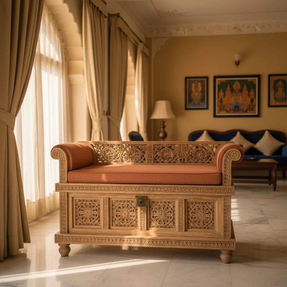 Artisan Carved Heritage Bench Chest - Heritage Room Wide