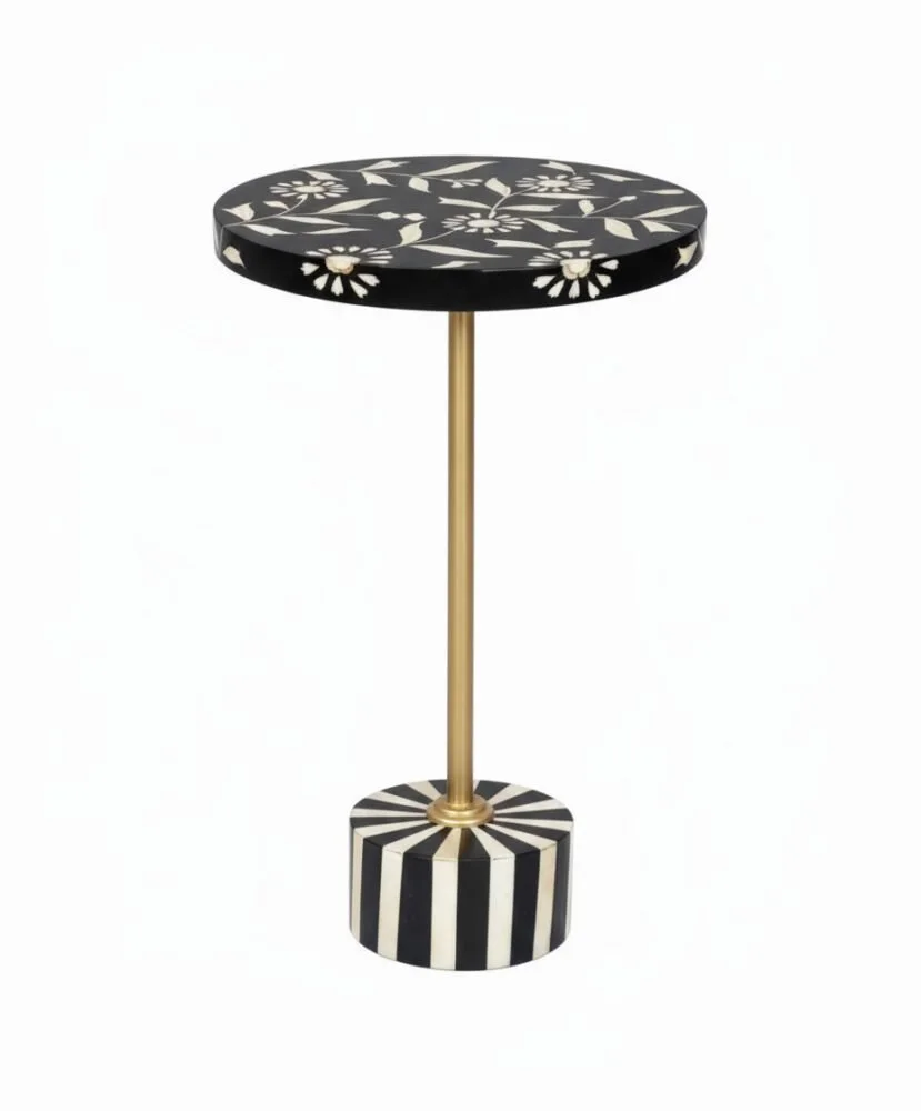 Floral Bone Inlay Accent Table - White BG 45° Corner