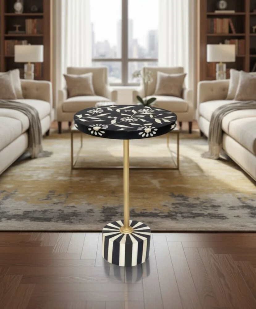 Floral Bone Inlay Accent Table - Heritage Room Wide