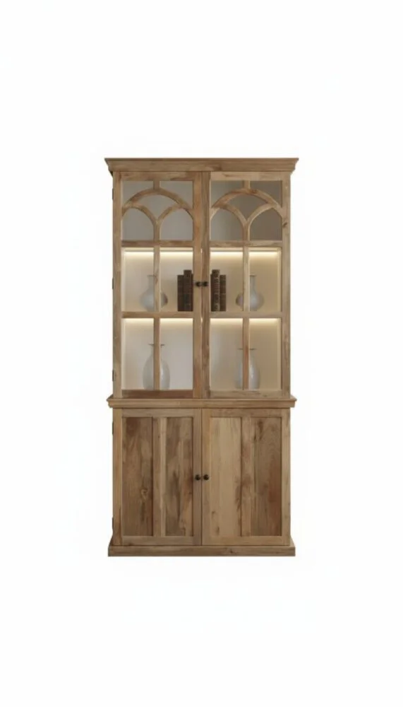 Gothic Arch Display Almirah - White BG Front View