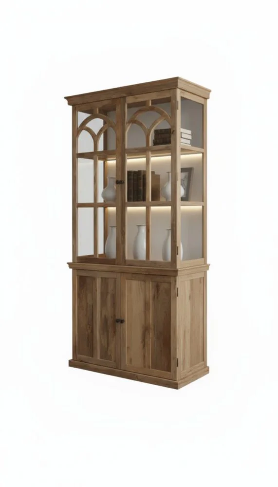 Gothic Arch Display Almirah - White BG 45° Corner
