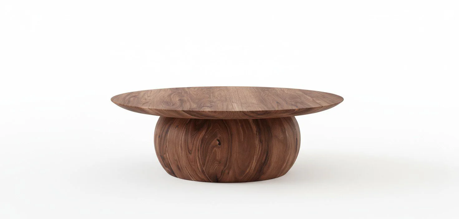 Organic Elmwood Sculptural Coffee Table - White BG Front View