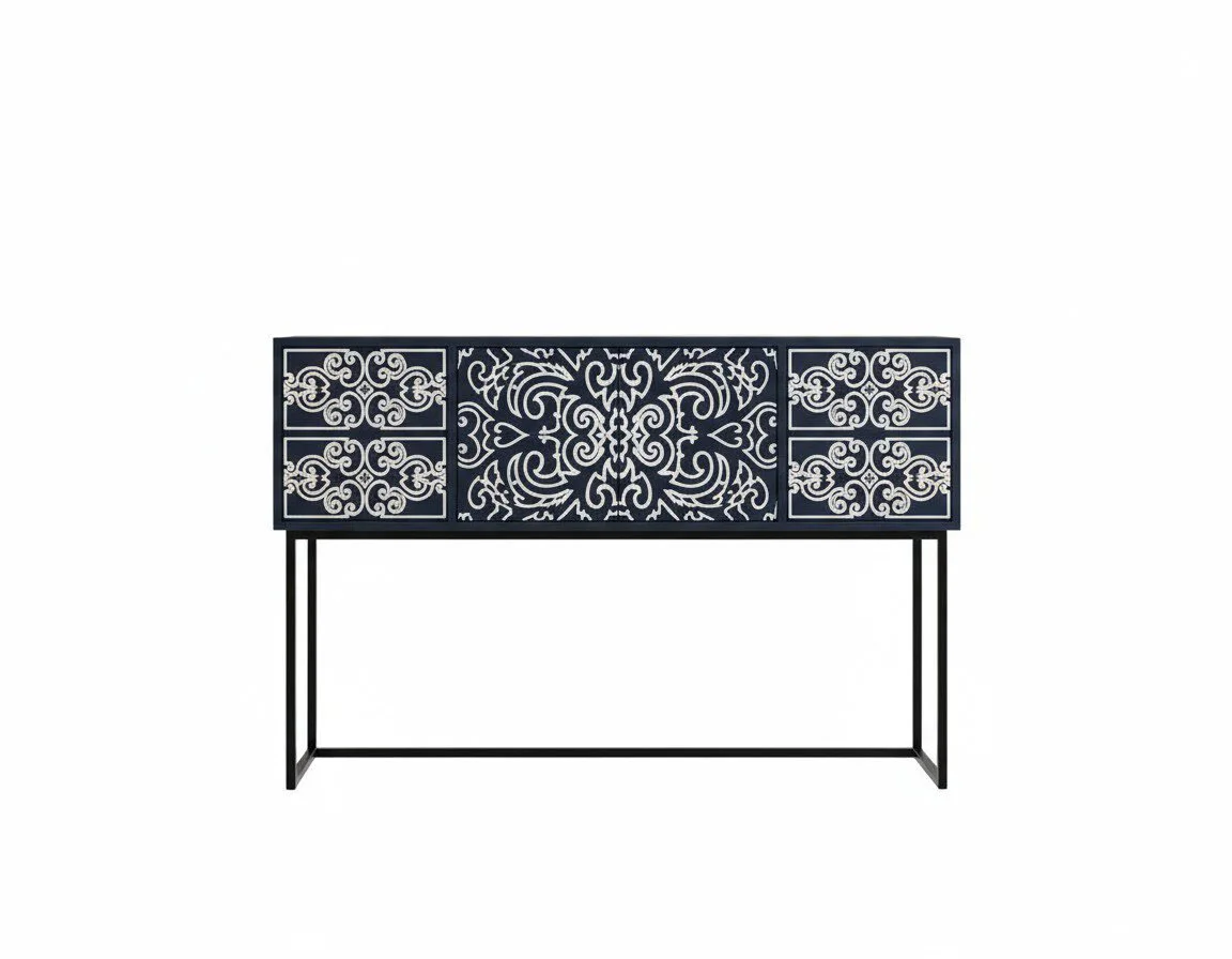 Ornate Scroll Console - White BG Front View