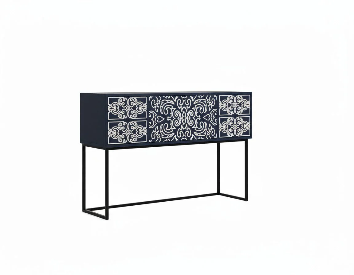 Ornate Scroll Console - White BG 45° Corner