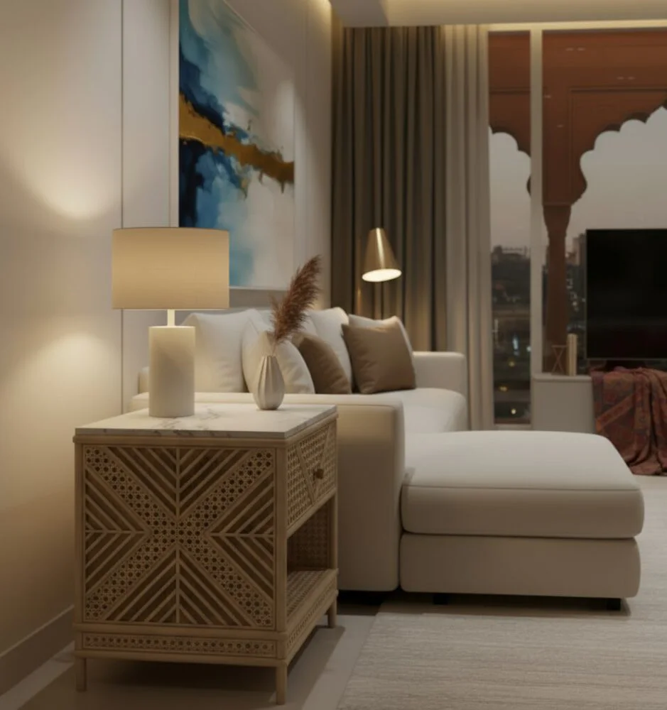 Rattan Elegance Nightstand - Heritage Room Detail