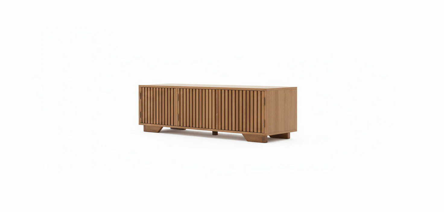 Ribbed Timber Accent Cabinet - White BG 45° Corner
