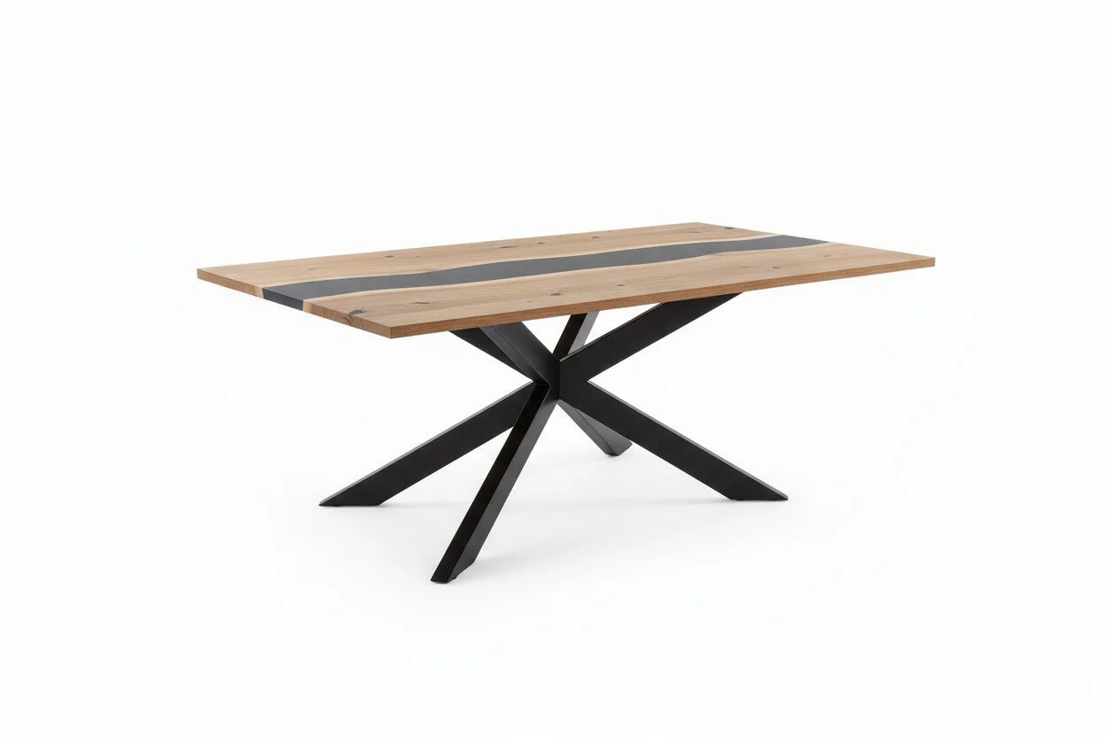 The Riverstone Epoxy Dining Table - White BG 45° Corner