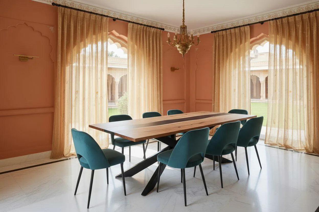 The Riverstone Epoxy Dining Table - Heritage Room Three-Quarter